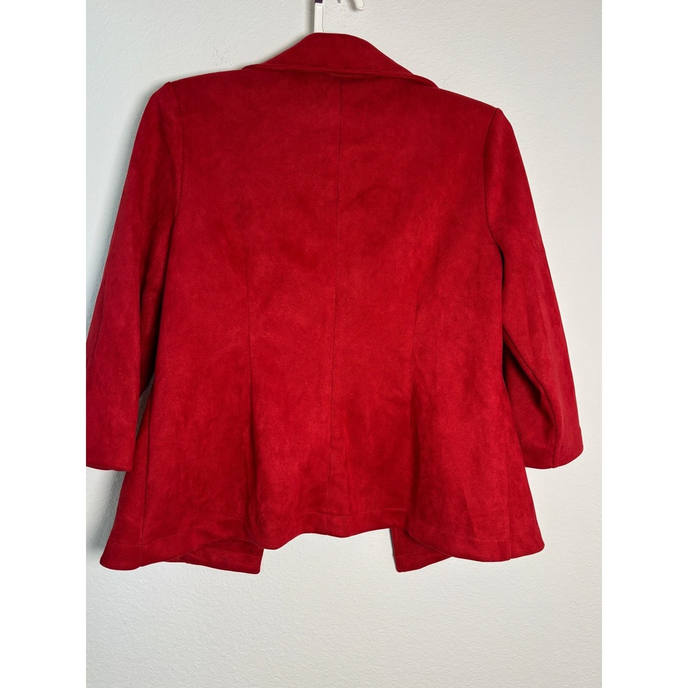 NYCC New York Clothing Co Red Faux Suede Open Front Jacket 3/4 Sleeve Medium - Picture 2 of 5